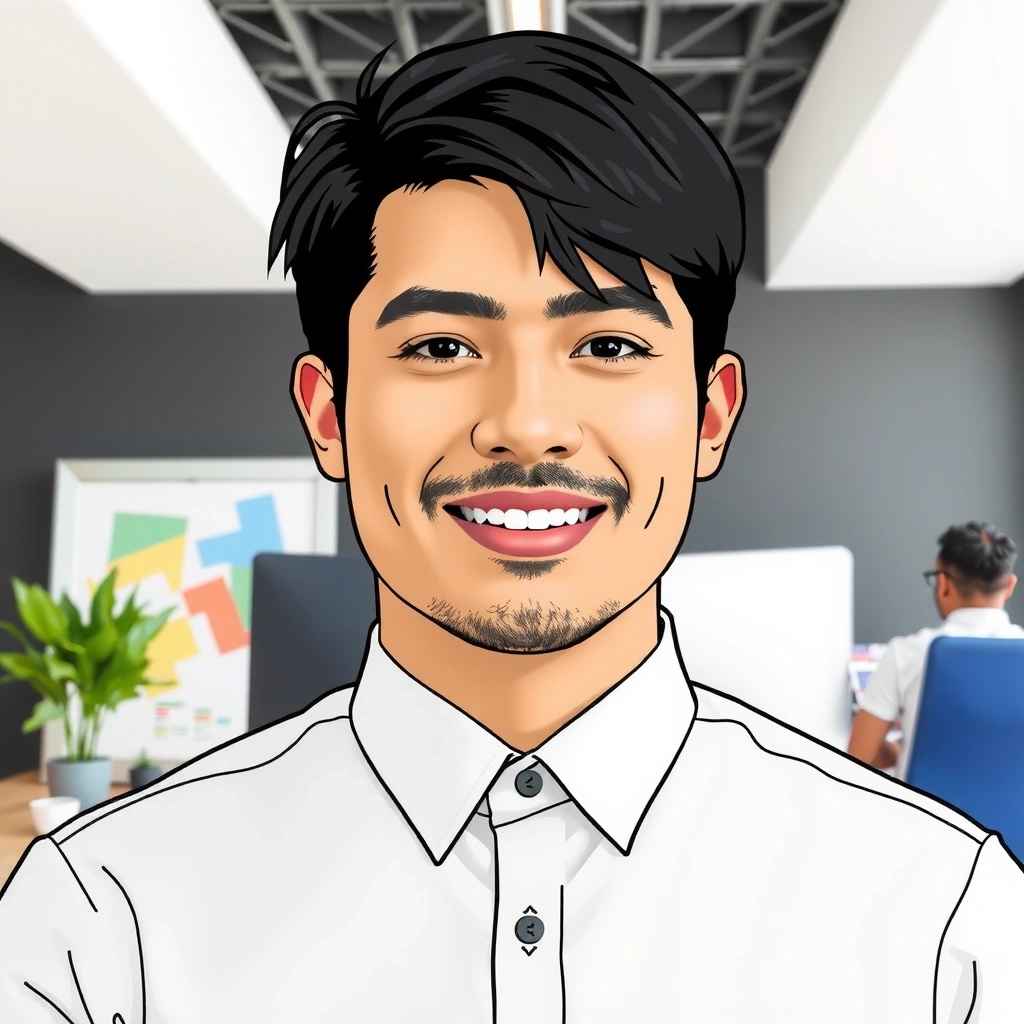 Portret stilizat al unui membru al echipei visualmint, un designer web creativ.