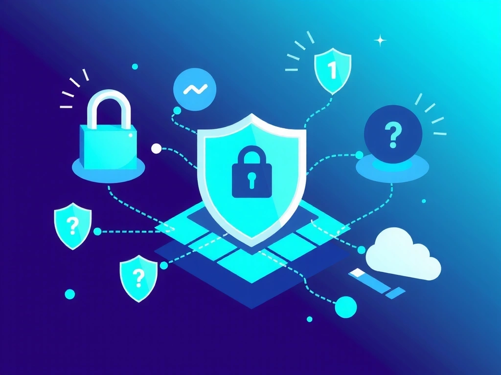 Ilustrație a unui proces de prelucrare a datelor cu icoane de securitate